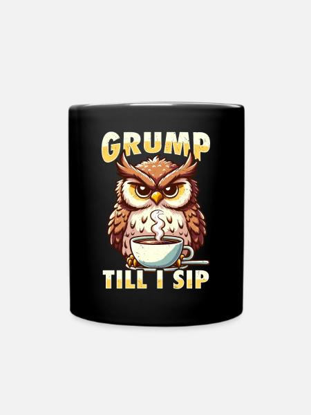 Mürrische Eule Mit Kaffee-morgenstimmung - Tasse einfarbig - Schwarz