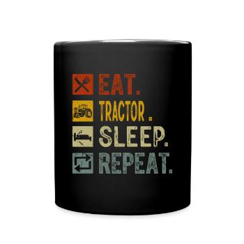 Eat Tractor Sleep Repeat - Retro Traktor Erntezeit - Tasse einfarbig - Schwarz - Vorne