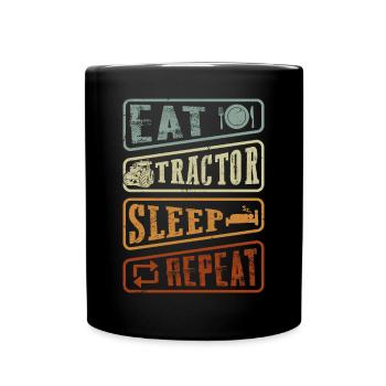 Eat Tractor Sleep Repeat - Retro Traktor Erntezeit - Tasse einfarbig - Schwarz - Vorne