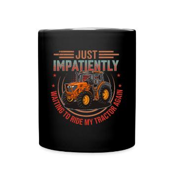 Retro Traktor Erntezeit - Spruch Englisch - Tasse einfarbig - Schwarz - Vorne