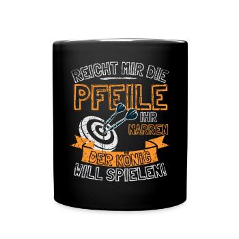 Lustiger Darts Spruch REICHT MIR DIE PFEILE IHR - Tasse einfarbig - Schwarz - Vorne