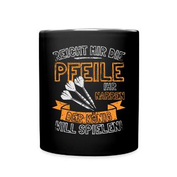 Lustiger Darts Spruch REICHT MIR DIE PFEILE IHR - Tasse einfarbig - Schwarz - Vorne