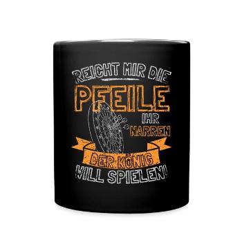 Lustiger Darts Spruch REICHT MIR DIE PFEILE IHR - Tasse einfarbig - Schwarz - Vorne