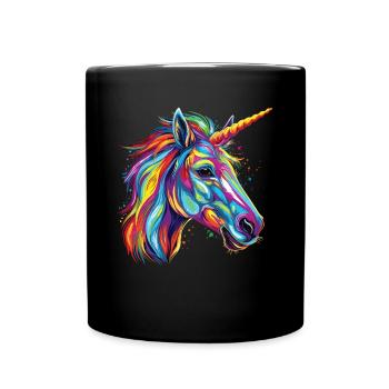 Watercolor Colorful Unicorn Colorful Animals - Full Colour Mug - black - Front