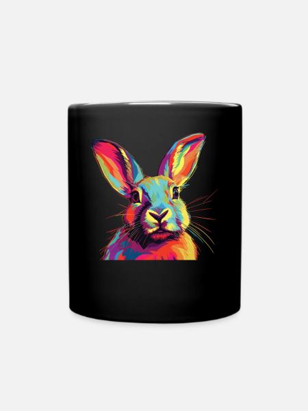 Wasserfarben Farbenfroher Hase bunte Tiere - Tasse einfarbig - Schwarz