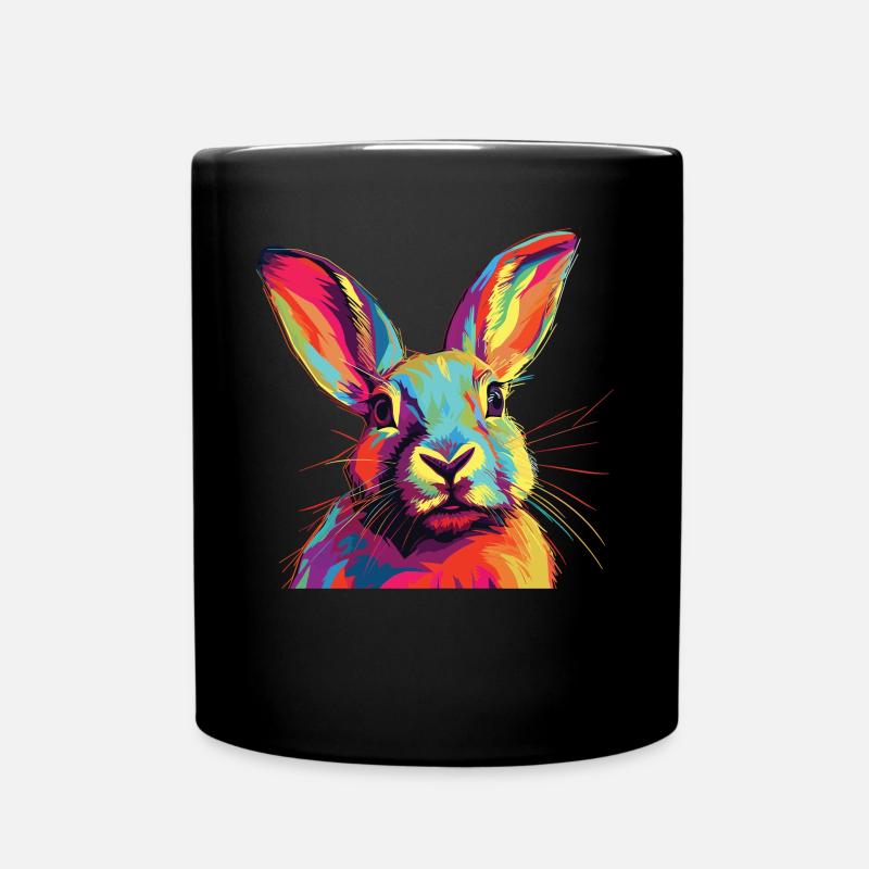 Wasserfarben Farbenfroher Hase bunte Tiere - Tasse einfarbig - Schwarz