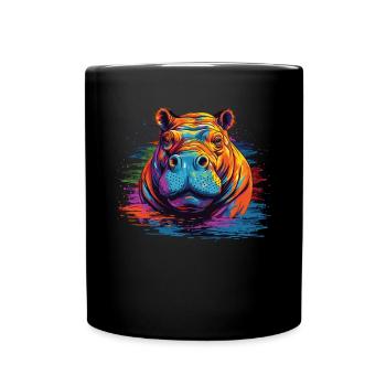 Watercolor Colorful Hippo Colorful Animals - Full Colour Mug - black - Front