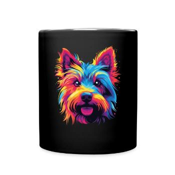 Watercolor Colorful Australian Silky Terrier - Full Colour Mug - black - Front