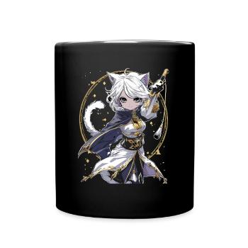 Anime Katze Mädchen niedlich Kawaii Charakter - Tasse einfarbig - Schwarz - Vorne