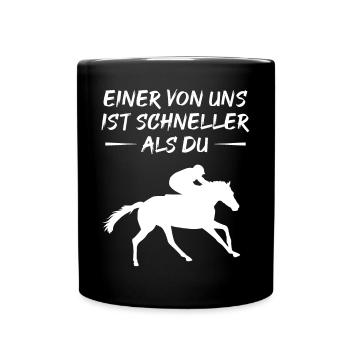 Rennbahn-Flitzer - Schnell und Siegessicher - Tasse einfarbig - Schwarz - Vorne