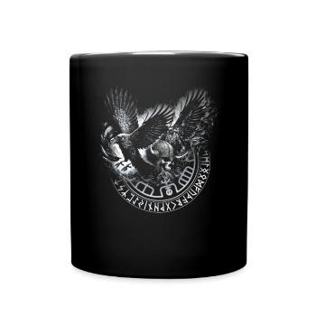 Valhalla Raven Ravens Odin's Runes Norse Compass - Full Colour Mug - black - Front