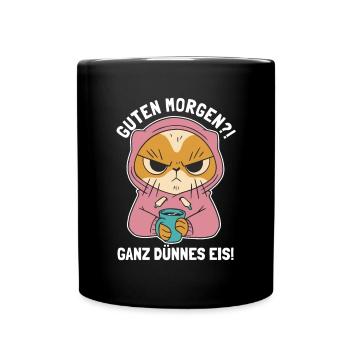 Guten Morgen Ganz Dünnes Eis Kätzchen Hauskatze - Tasse einfarbig - Schwarz - Vorne