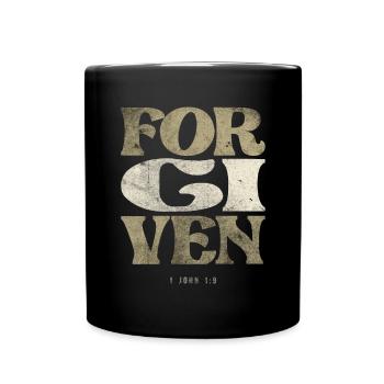 Forgiven - 1 John 1:9 Bible Verse Christian - Full Colour Mug - black - Front