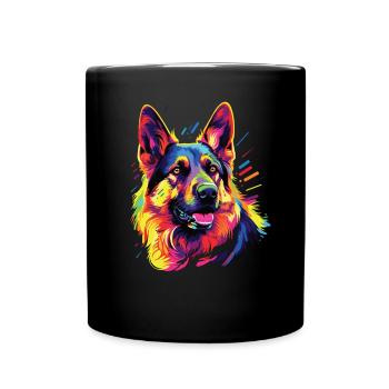 Watercolor Colorful German Shepherd - Full Colour Mug - black - Front