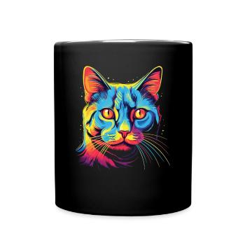 Watercolor Colorful Domestic Shorthair - Full Colour Mug - black - Front