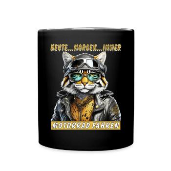 VESTE EN CUIR DE CHAT TOUJOURS À MOTO - Mug uni - noir - Devant