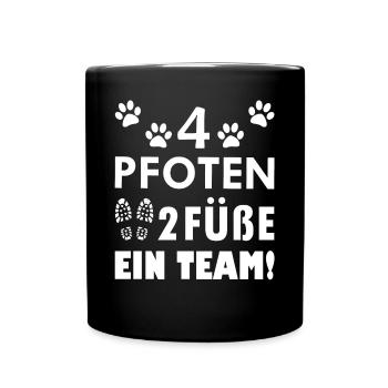 Vier Pfoten zwei Füße ein Team Hunde Sprüche - Tasse einfarbig - Schwarz - Vorne
