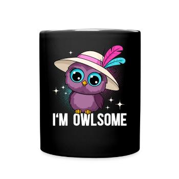 I'M Owlsome Eule Eulen - Tasse einfarbig - Schwarz - Vorne