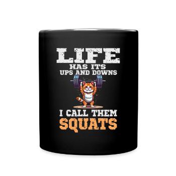 Lustige Katze Squat Gym Workout Fitness für - Tasse einfarbig - Schwarz - Vorne