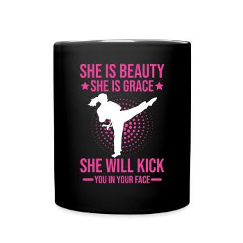 Karate Girl Martial Arts Women Karate Kick - Tasse einfarbig - Schwarz - Vorne