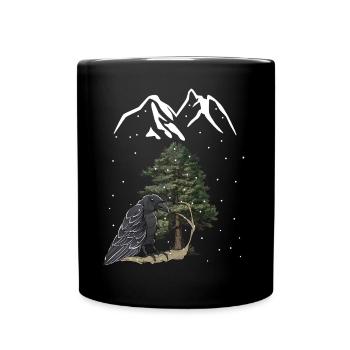 Berge Gebirge Winter Schnee Rabe Krähe Vogel - Tasse einfarbig - Schwarz - Vorne