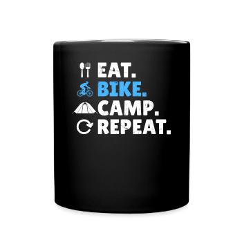 Eat. Bike. Camp. Repeat. - Gravel Bike Bikepacking - Full Colour Mug - black - Front