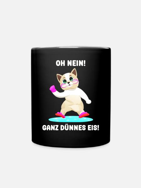 Oh Nein ein ganz dünnes Eis lustige Katze auf Eis - Tasse einfarbig - Schwarz