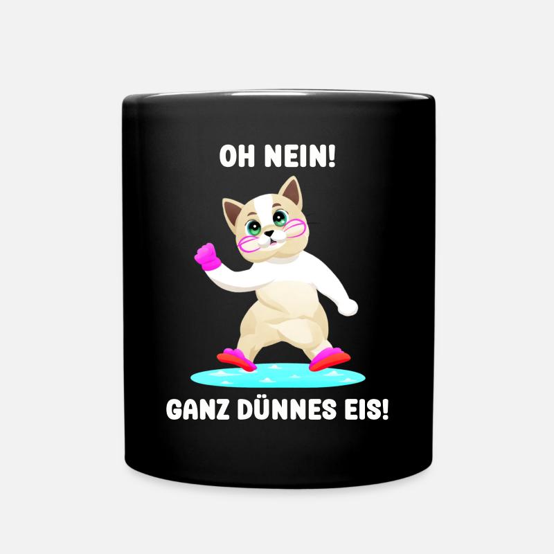 Oh Nein ein ganz dünnes Eis lustige Katze auf Eis - Tasse einfarbig - Schwarz