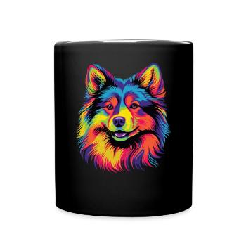 Wasserfarben Farbenfroher Finnischer Lapphund - Tasse einfarbig - Schwarz - Vorne