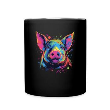 Watercolor Colorful Pig Colorful Animals - Full Colour Mug - black - Front
