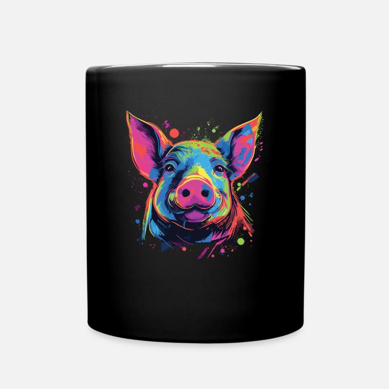 Wasserfarben Farbenfrohes Schwein bunte Tiere - Tasse einfarbig - Schwarz