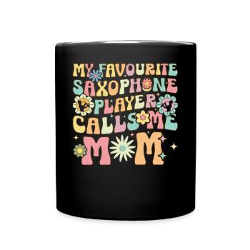 Saxophonist Mama - Tasse einfarbig - Schwarz - Vorne