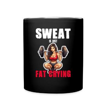 Lustige Katze Workout Sweat Is Just Fat Crying - Tasse einfarbig - Schwarz - Vorne