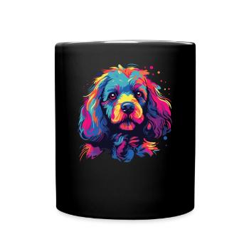 Wasserfarben Farbenfroher Bologneser - Tasse einfarbig - Schwarz - Vorne
