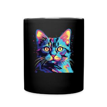 Watercolor Colorful Domestic Shorthair - Full Colour Mug - black - Front