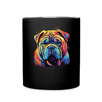 Aquarelle colorée chinoise Shar Pei - Mug uni - noir - Devant