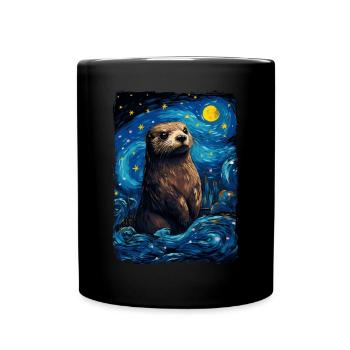 Otter Starry Night Sternennacht - Tasse einfarbig - Schwarz - Vorne