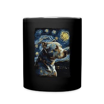 Pitbull dog starry night - Full Colour Mug - black - Front
