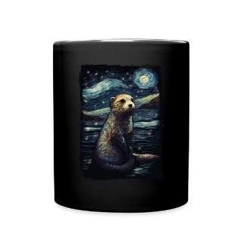 Otter Starry Night Sternennacht - Tasse einfarbig - Schwarz - Vorne