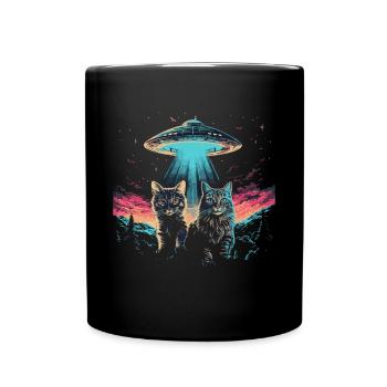 UFO Katzen | Sci-Fi Natur für Katzenliebhaber - Tasse einfarbig - Schwarz - Vorne