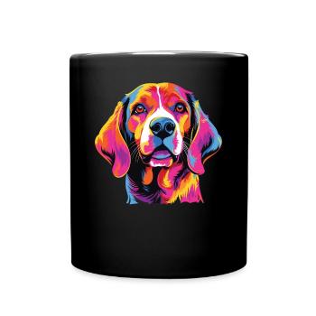 Watercolor Colorful Beagle Harrier - Full Colour Mug - black - Front