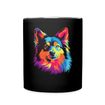 Aquarelle colorée chien islandais - Mug uni - noir - Devant