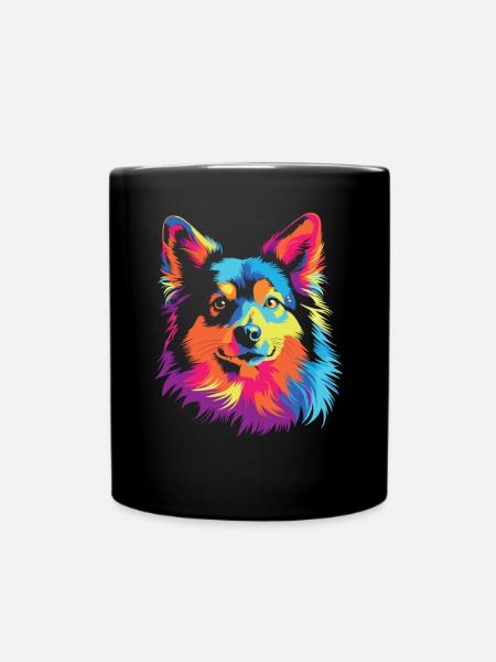 Wasserfarben Farbenfroher Islandhund - Tasse einfarbig - Schwarz