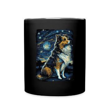 Shetland Shepherd Starry Night - Full Colour Mug - black - Front