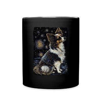 Papillon Hund Starry Night - Tasse einfarbig - Schwarz - Vorne