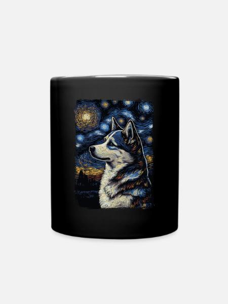 Husky Starry Night - Tasse einfarbig - Schwarz