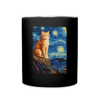 Cat Starry Night - Full Colour Mug - black - Front
