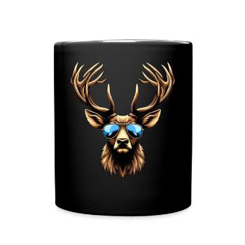 Hirsch T-Shirt Herren Trachtenshirt Jungen Tracht - Tasse einfarbig - Schwarz - Vorne