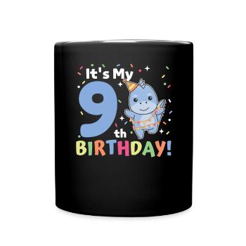 Dino for 9th birthday children nine years old - Full Colour Mug - black - Front