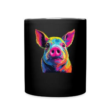 Watercolor Colorful Pig Colorful Animals - Full Colour Mug - black - Front